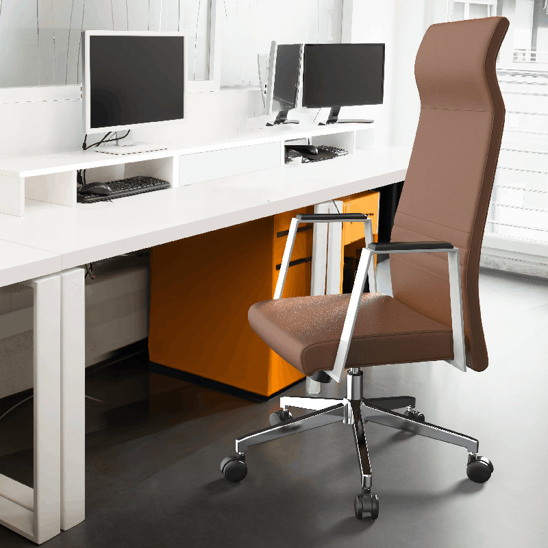 Fauteuil de bureau en cuir à haut dossier Sledmere, Marron foncé