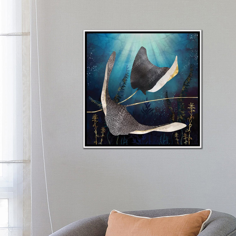 Stingray métallique - impression, H 26 po x l 26 po x P 1,5 po, Pas de tapis, White Framed