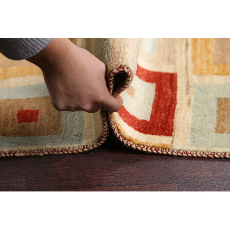 Tapis décoratif en laine de conception unique noué à la main New Age Gabbeh (Kashkoli) beige/rouge 6 pi 6 po X 10 pi