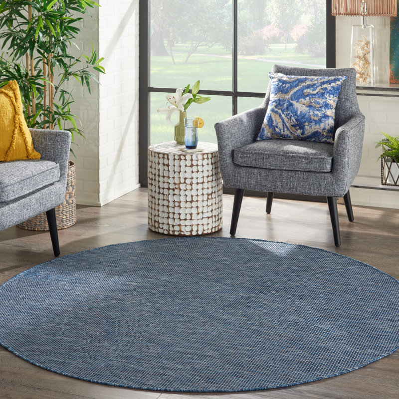 Lillehammer Solid Indoor/Outdoor Area Rug, Round 8', Navy Blue
