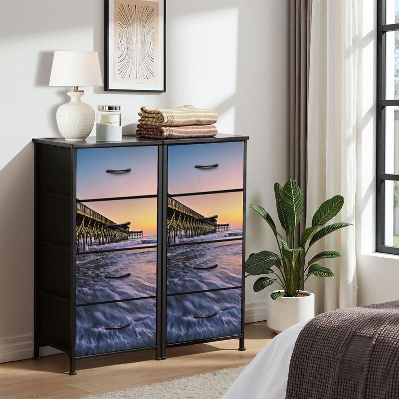 4 Drawer Dresser for Bedroom, Narrow Chest of Drawers, Wooden Top and Study Iron Frame 18"x37.5"-(WxH)