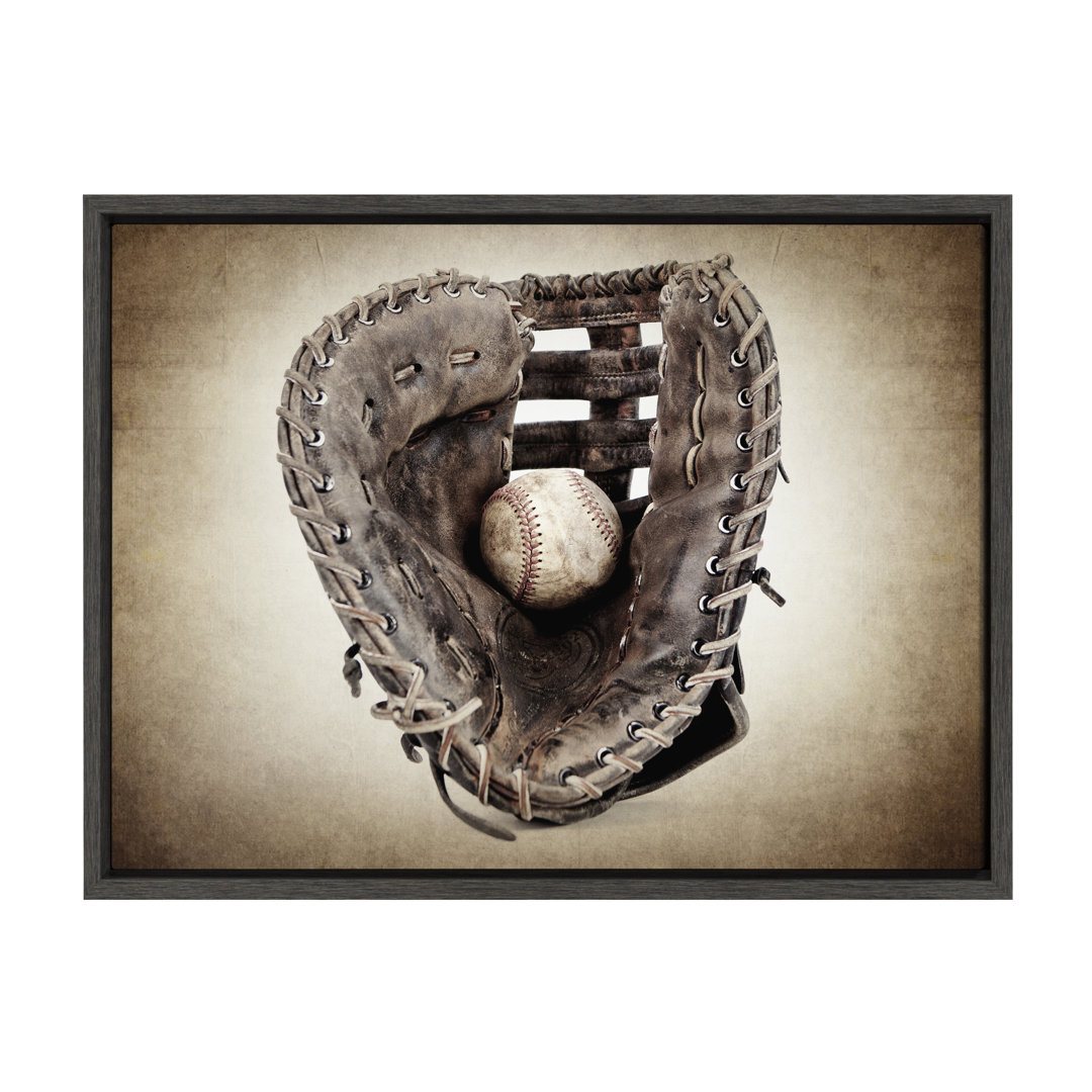 Vintage Baseball Glove by Saint and Sailor Studios Framed Canvas Wall Art Print Harriet Bee