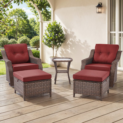 Sami 5-Piece Wicker Patio Furniture Set, 6-Inch Thick Cushioned 360° Swivel Glider Chairs