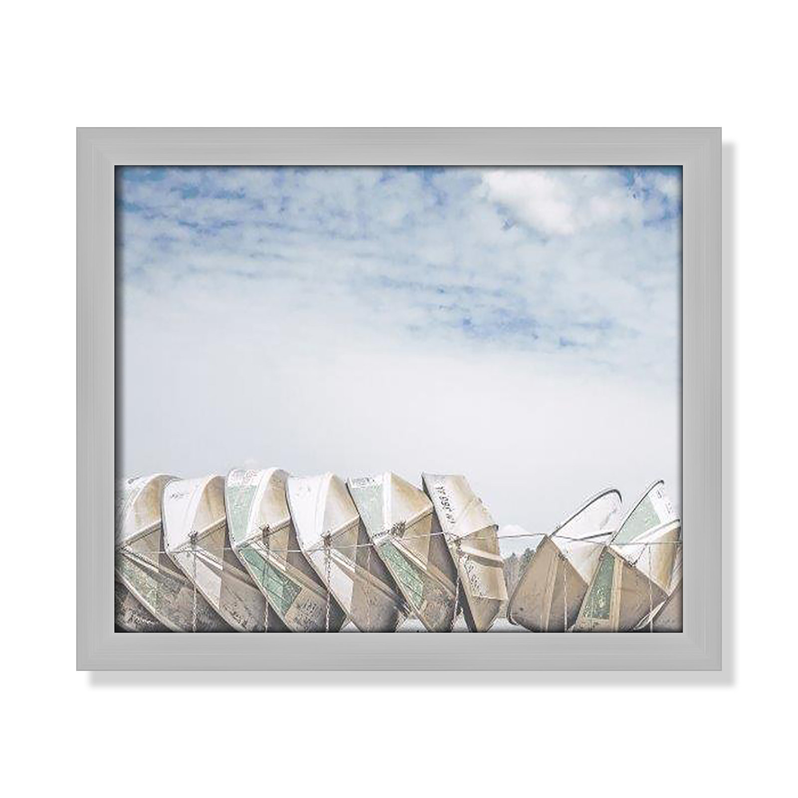 Wooden Boats Framed On Paper by Leah Straatsma Print, Matte Silver, 13" H x 15" W x 1.25" D