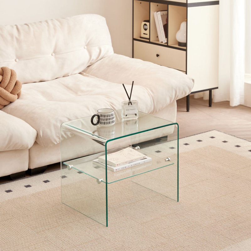 Table de bout et de bout en verre transparent, petite table de bout en verre trempé