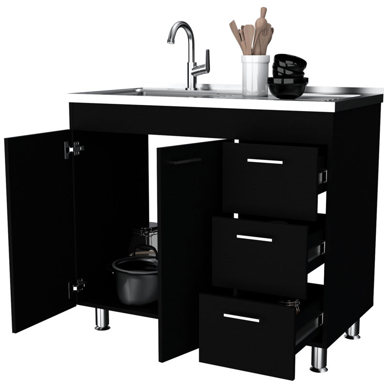Armoire de cuisine noire - 3 tiroirs et 2 portes pour une utilisation efficace de l'espace 3 rangements pratiques à 2 portes