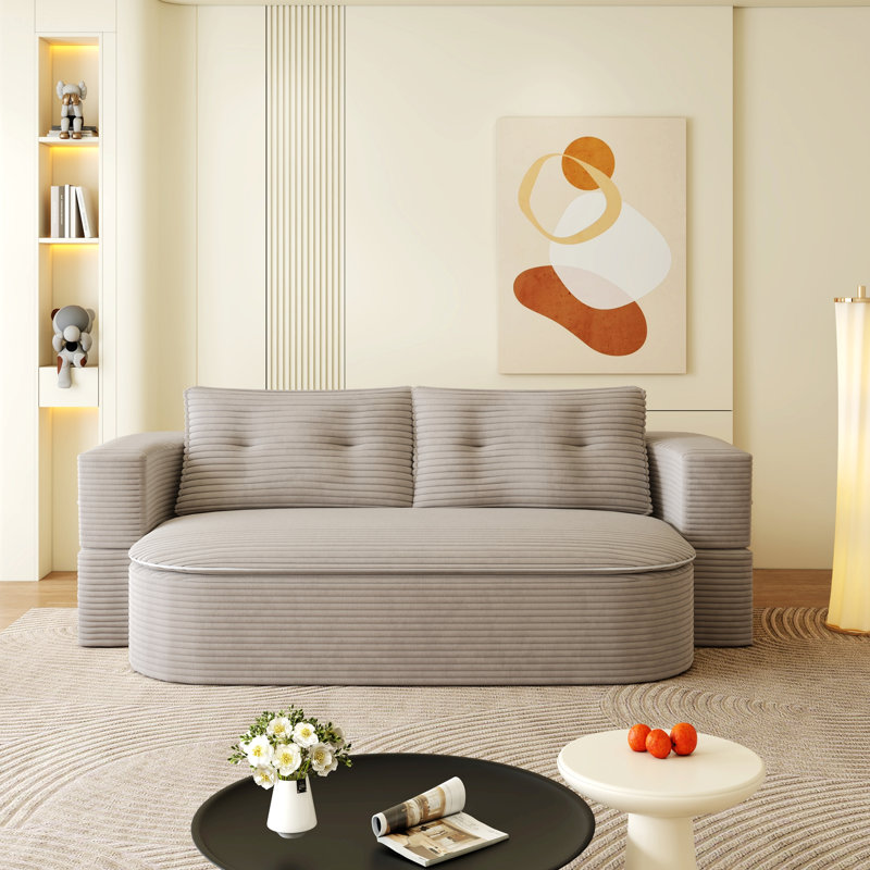 Canapé de style moderne pour l'intérieur, canapé pliable moderne 2-en-1 avec couverture fonctionnelle et coussins moelleux, velours côtelé moelleux confortable pour la vie et la chambre à coucher