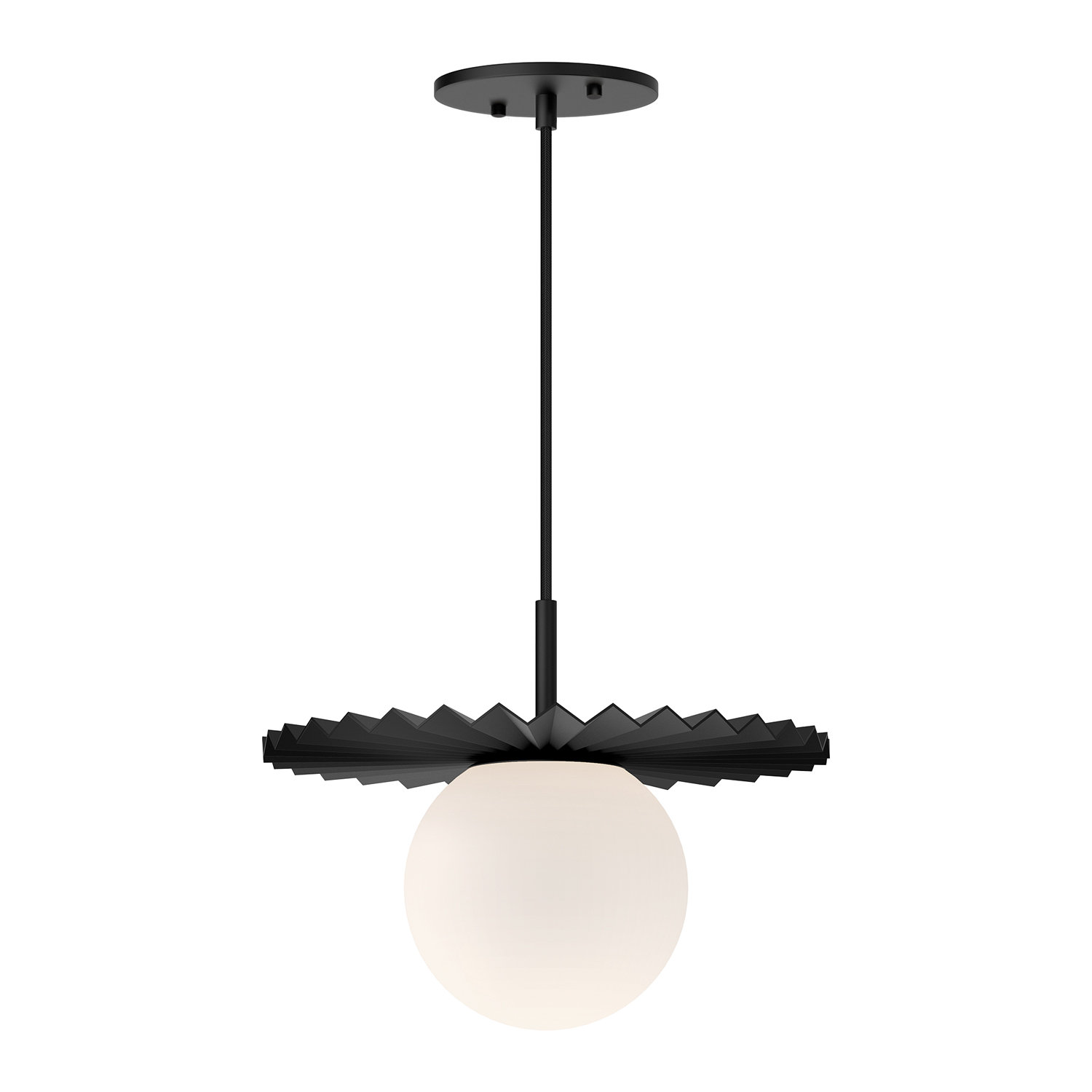 Carletta Single Light Glass Pendant, 9.63" H x 11.88" W x 11.88" D, Matte Black/Opal Matte Glass