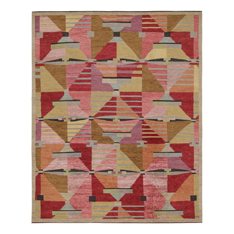Scandinavian Hand Knotted Geometric Area Rug, Rectangle 10' x 14'