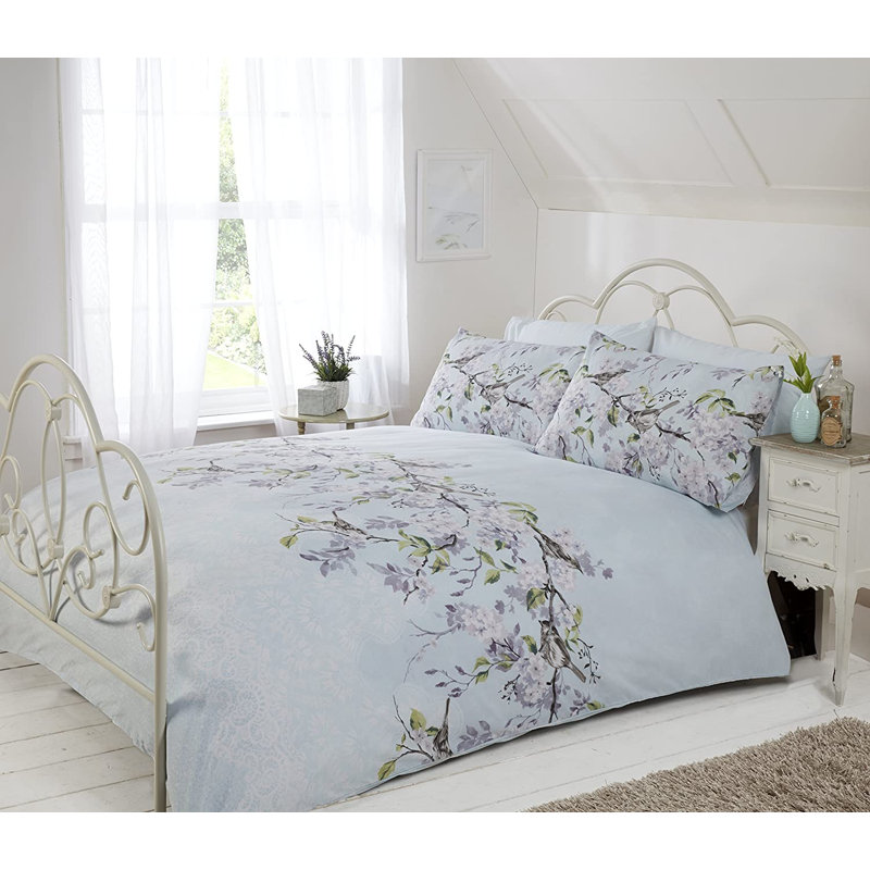 Deneuve Floral Duvet Cover Set with Pillowcases, Blue, Single - 1 Standard Pillowcase