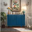 Armoire de rangement ovale 47 po avec 4 portes, armoire buffet avec rangement, armoire de rangement d'appoint cannelée à bord arrondi, porte coulissante, crédence autoportante, console pour salon, cuisine