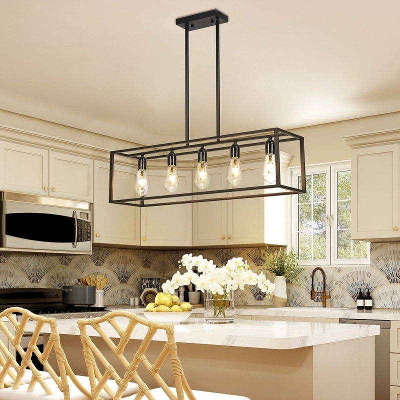 Luminaire suspendu moderne à 5 lumières pour îlot de cuisine avec accents en fer forgé Sayri Sayri