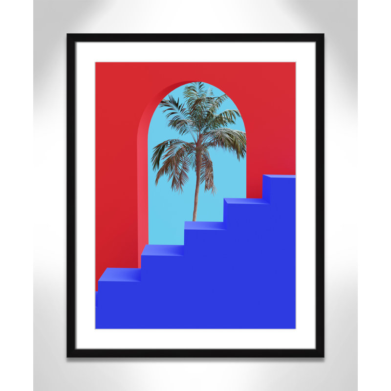 Palm Palm View encadré par Swati B, H 29,5 po x l 23,5 po x P 2 po, Boîte noire satinée encadrée
