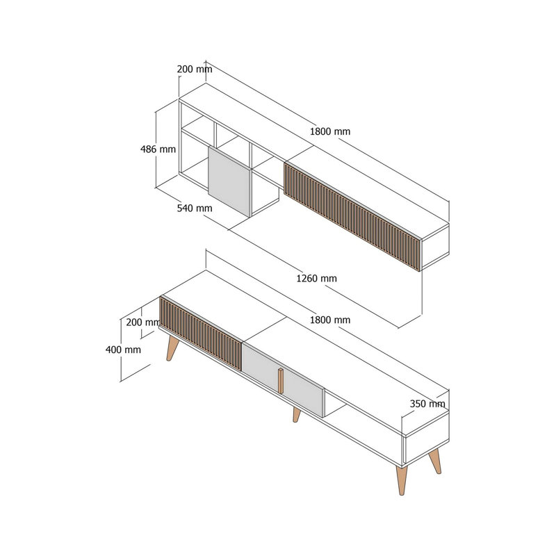 Dmalavas Unfinished TV Stand for TVs up to 88", Walnut/Anthracite