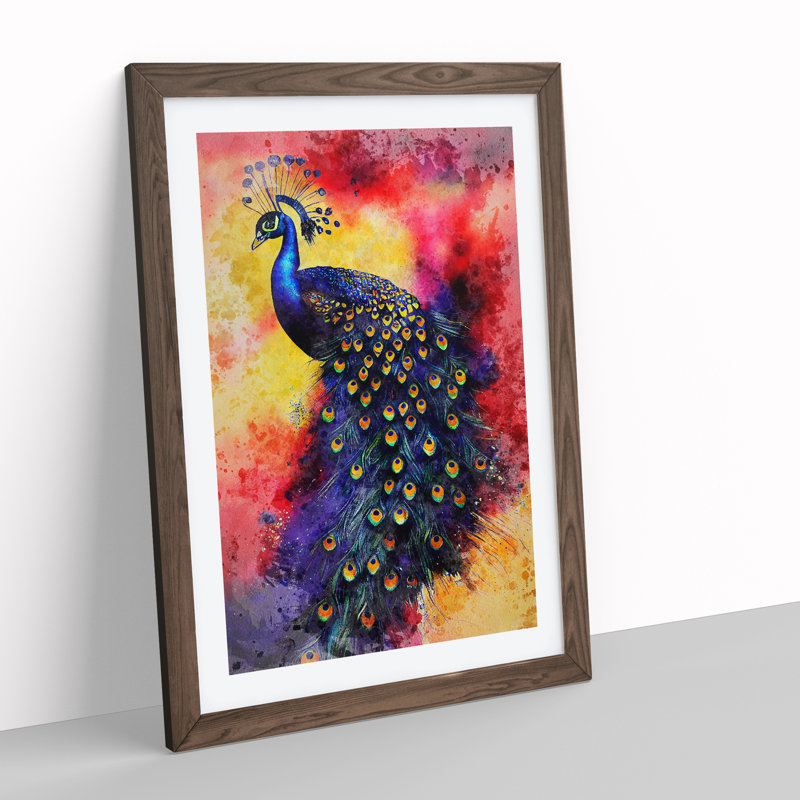 Exciting Peacock No.1 - Single Picture Frame Print, 46cm H x 34cm W x 2cm D, Walnut Framed