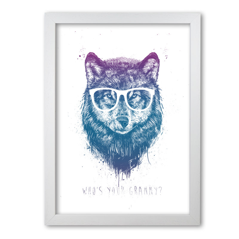 Who's Your Granny? Wolf 1 Piece Wall Art, 42 cm H x 29.7 cm W x 5 cm D, White Grain