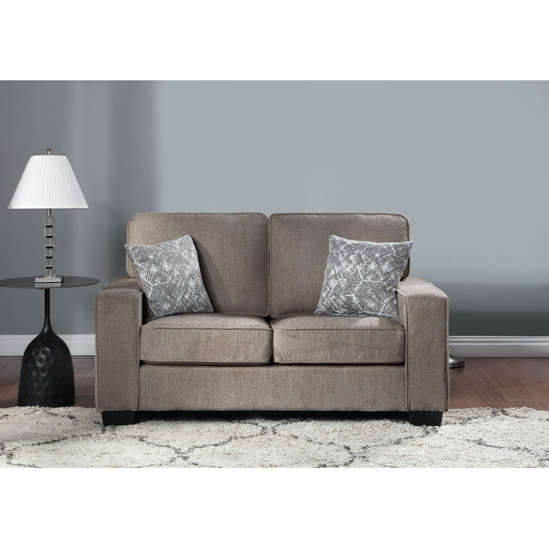 Ensemble de 2 coussins moelleux en tissu brun avec canapé à accoudoirs carrés et 5 coussins décoratifs, Tissu brun foncé