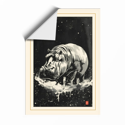 Hippopotamus Under Stars Japandi - Framed Print