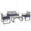 Ensemble de meubles de patio 4 pièces pour balcon, porche, jardin, jardin, cour, plateau de table en bois d'acacia gris, coussin bleu et rotin gris clair-2072602709-2072602710