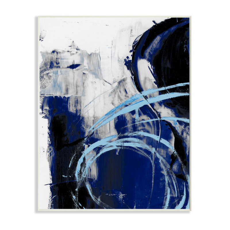Motif abstrait chaotique de mouvements bleus indigo, H 15 po x l 10 po, Plaque murale