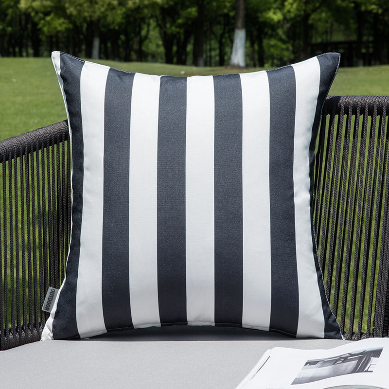 Housse de coussin extérieur rayé et insert, Blanc