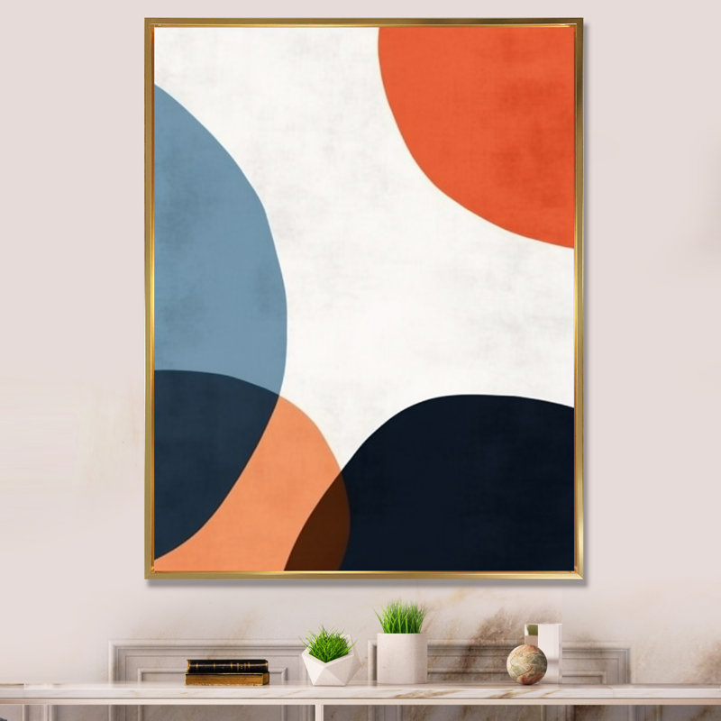 Motif boho bleu et orange minimal 2, Cadre flottant doré, H 40 po x l 30 po x P 1,5 po