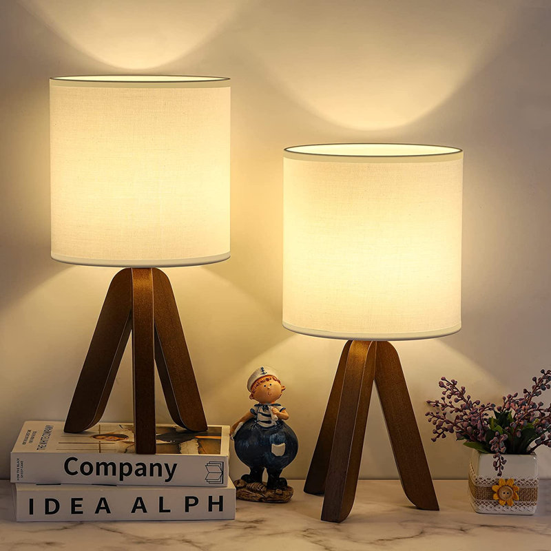 Graycee Wood Tripod Lamp, Brown, White