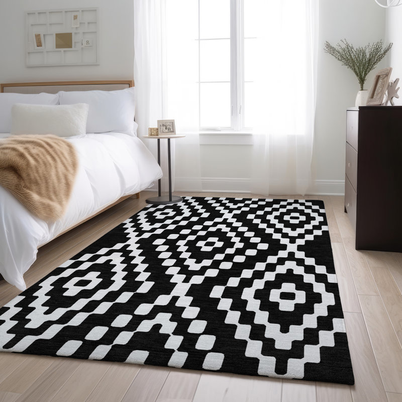 Premium Machine Washable Prisco Black Rug, Rectangle 10' x 14'