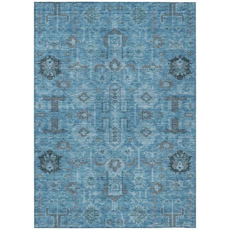 Tapis intérieur lavable extérieur bleu ciel et gris 3 pi x 5 pi