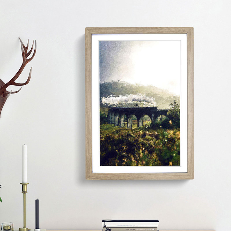 Steam Train over Glenfinnan Viaduct - Framed Print, 48cm H x 36cm W x 2cm D, Oak Framed