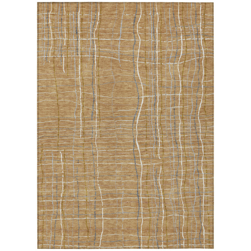 Tapis intérieur lavable rayé gris doré et ivoire 9 pi x 12 pi