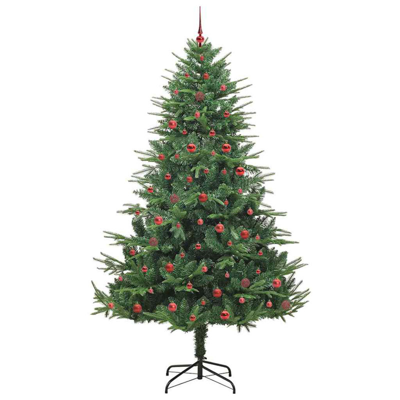 Artificial Pre-lit Christmas Tree with Ball Set, 240cm H, Green/Red