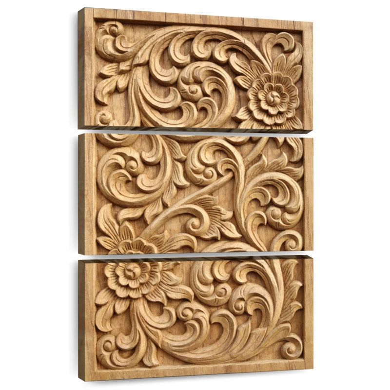 Bois sculpté floral Senne, H 38 po x l 24 po