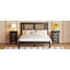 Lit plateforme double en bois avec tête de lit en rotin naturel, élégance exquise et charme minimaliste pour la chambre à coucher, noir