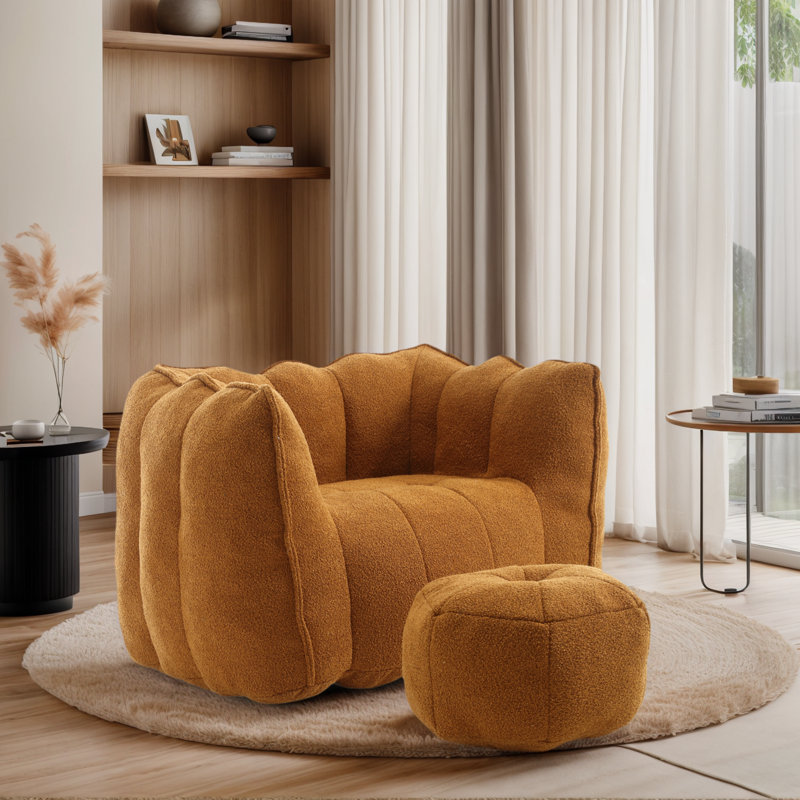 Compressed Sofa Chair Breathable Fabric Bean Bag Chair With Removable Ottoman,Living Room Sofa Chair