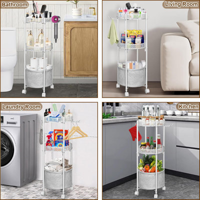 3-Tier Rolling Makeup Organizer Cart With Hair Dryer Holder - Salon-Grade Cosmetic Organizer, Mobile Bathroom Storage Cart For Skincare, Makeup Essentials