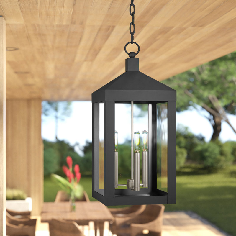 Lanterne suspendue d'extérieur à 3 lumières Inniss, H 24 po x l 10,5 po x P 10,5 po, Gris scandinave