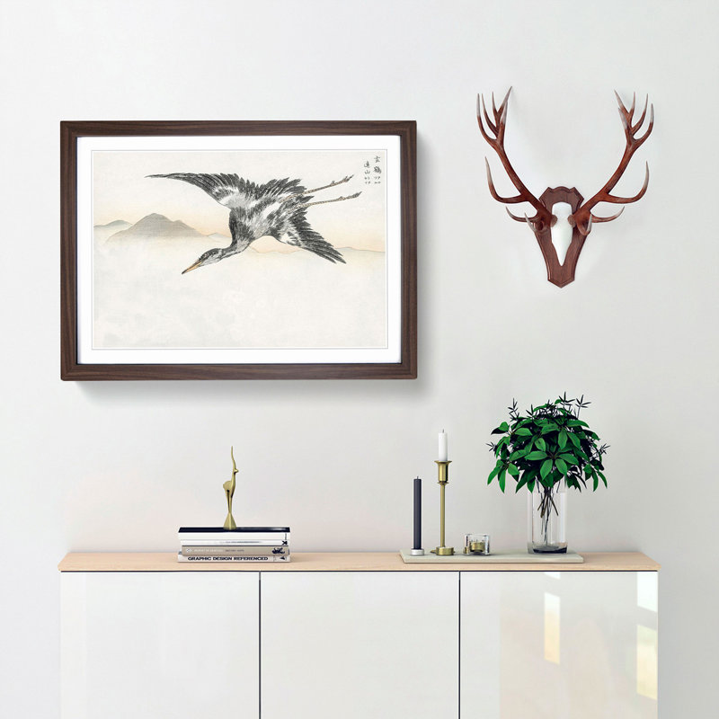 Common Crane by Numata Kashu - Picture Frame Painting Print, 27cm H x 36cm W x 2cm D, Walnut Framed