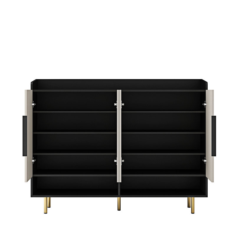 Off-White and Black 4-Door Modern Shoe Cabinet with Adjustable Shelves