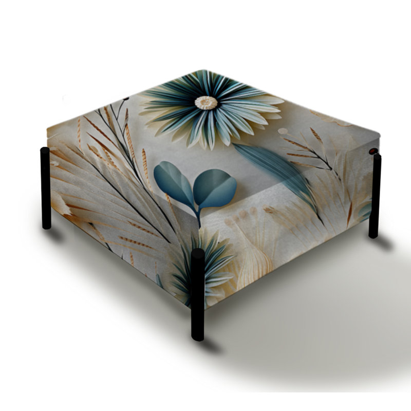 Bleu et blanc Coastal Retreat Seashells I - Grand repose-pieds carré floral