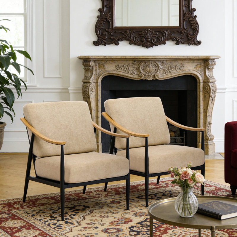 26'' Wide Mid-century Modern Lounge Chair Upholstered Deep Seated Accent Chair, Khaki