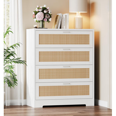 Commode 4 tiroirs pour chambre à coucher, commode en rotin