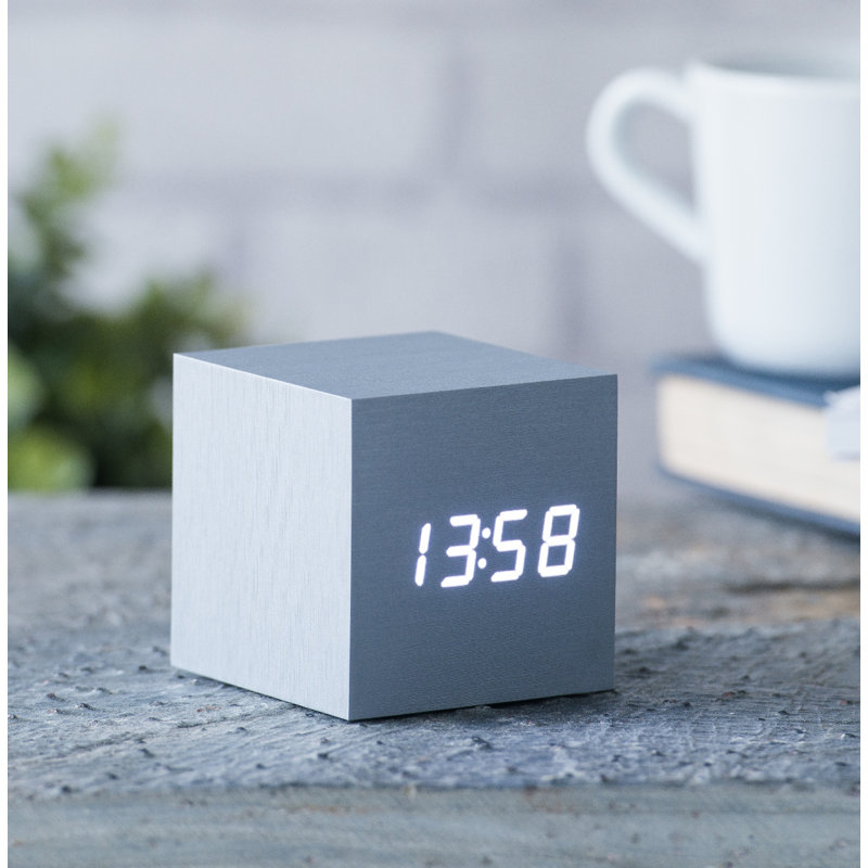Sleek & Chic Modern Digital Wood Electric Alarm Tabletop Clock, Aluminium/White