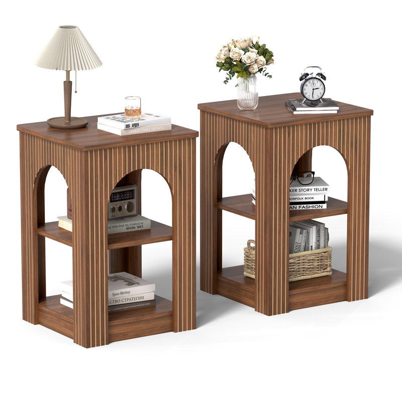 Farmhouse Square End Table With Storage, Walnut