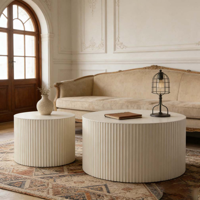 Round Wood Coffee Table, 15.75" H x 47.25" L x 47.25" W