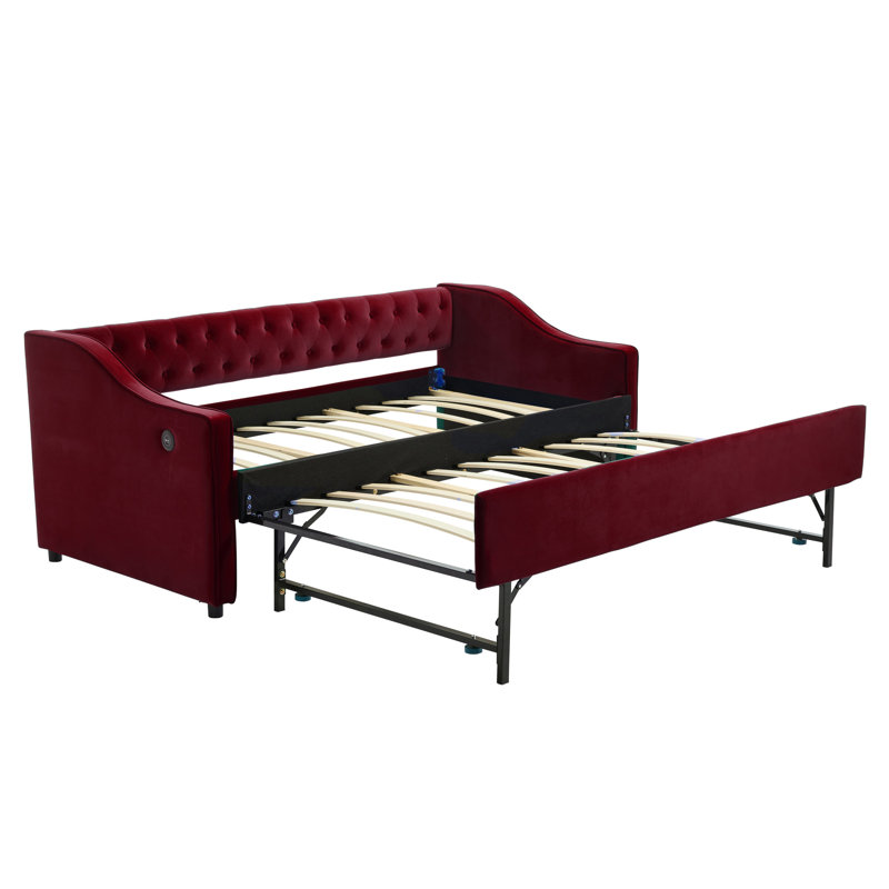 Velvet Daybed With Trundle, Red