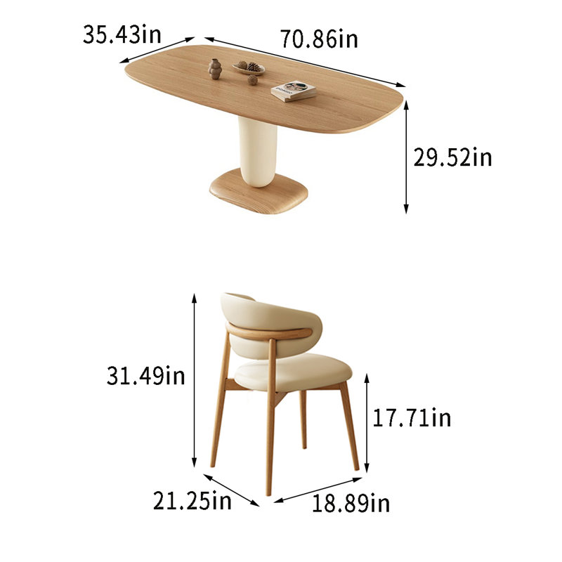 Mazaria Solid Wood Top Pedestal Dining Set, 29.52"H x 70.86"L x 35.43"W
