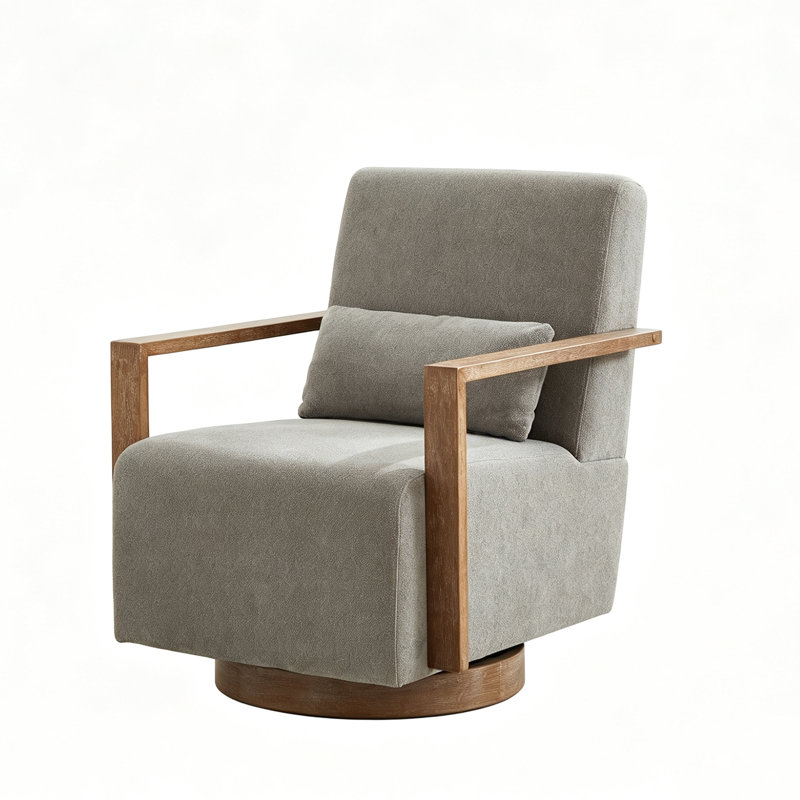 Fauteuil d'appoint pivotant en lin 29,7 po avec accoudoirs ouverts en bois massif l 29,7 po
