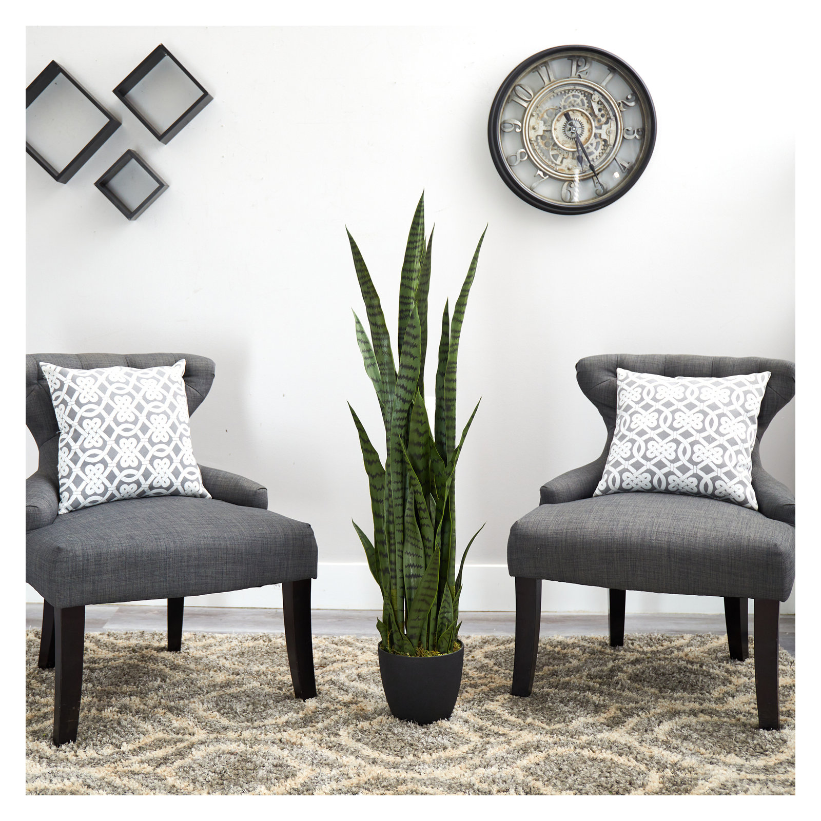 33" Artificial Snake Plant in Pot, Green, 46" H x 9" W x 9" D