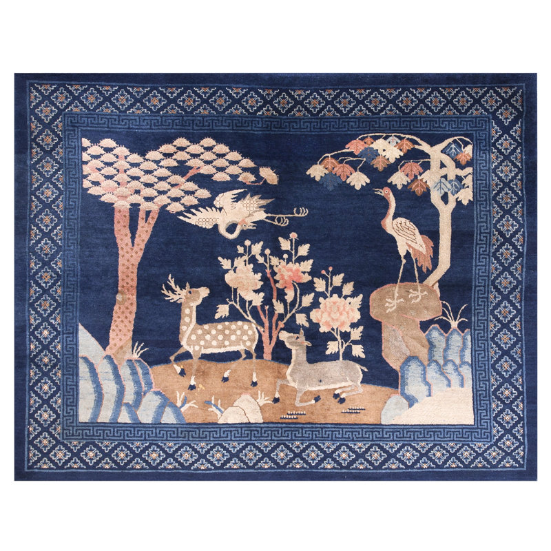 Tapis Baotou antique à motif de grues chinoises et de cerfs